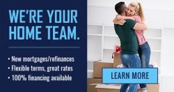 Couple hugging in living room and New Mortgage service offer